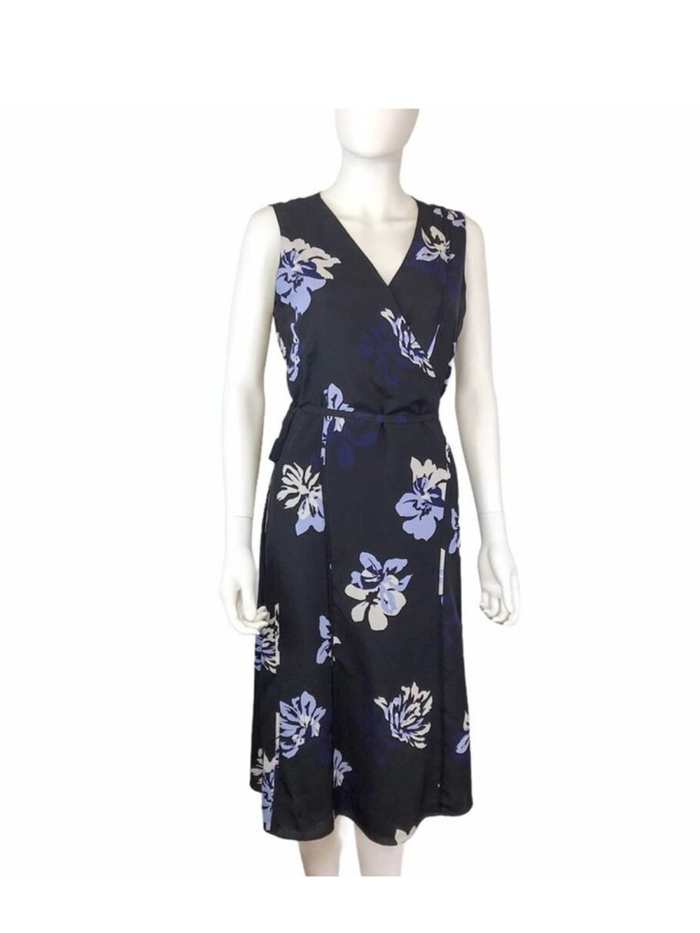 Banana Republic Black Wrap Dress with White and Lavender Floral Print